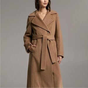 Aritzia Coat Belmonte Camel Wool Belted Single-Breasted Long Tan XXS FLAWED